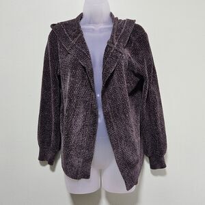 Hippie Rose green chenille open knit cardigan Large Boho Cabincore Cozycore Hood